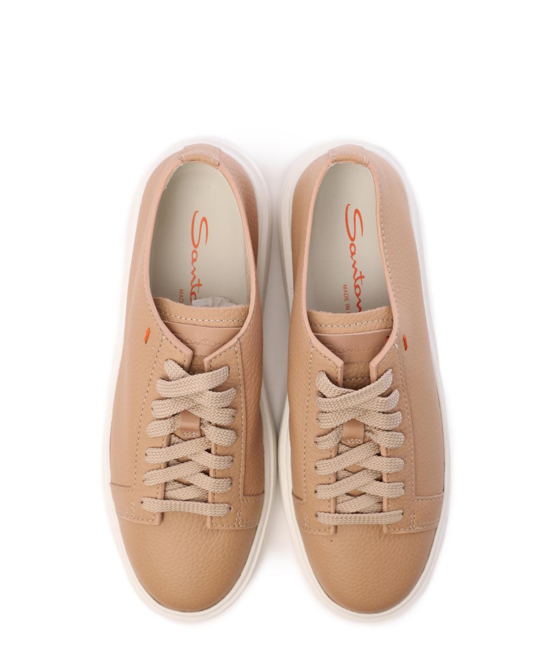 SANTONI Бежевые кожаные кеды, фото 5