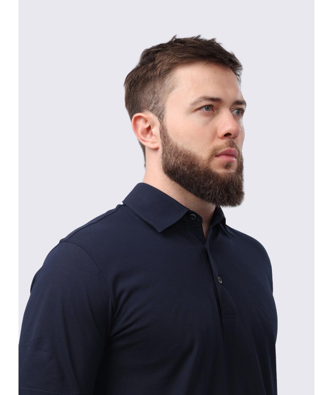 HERNO Темно-синее хлопковое поло с коротким рукавом, фото 4