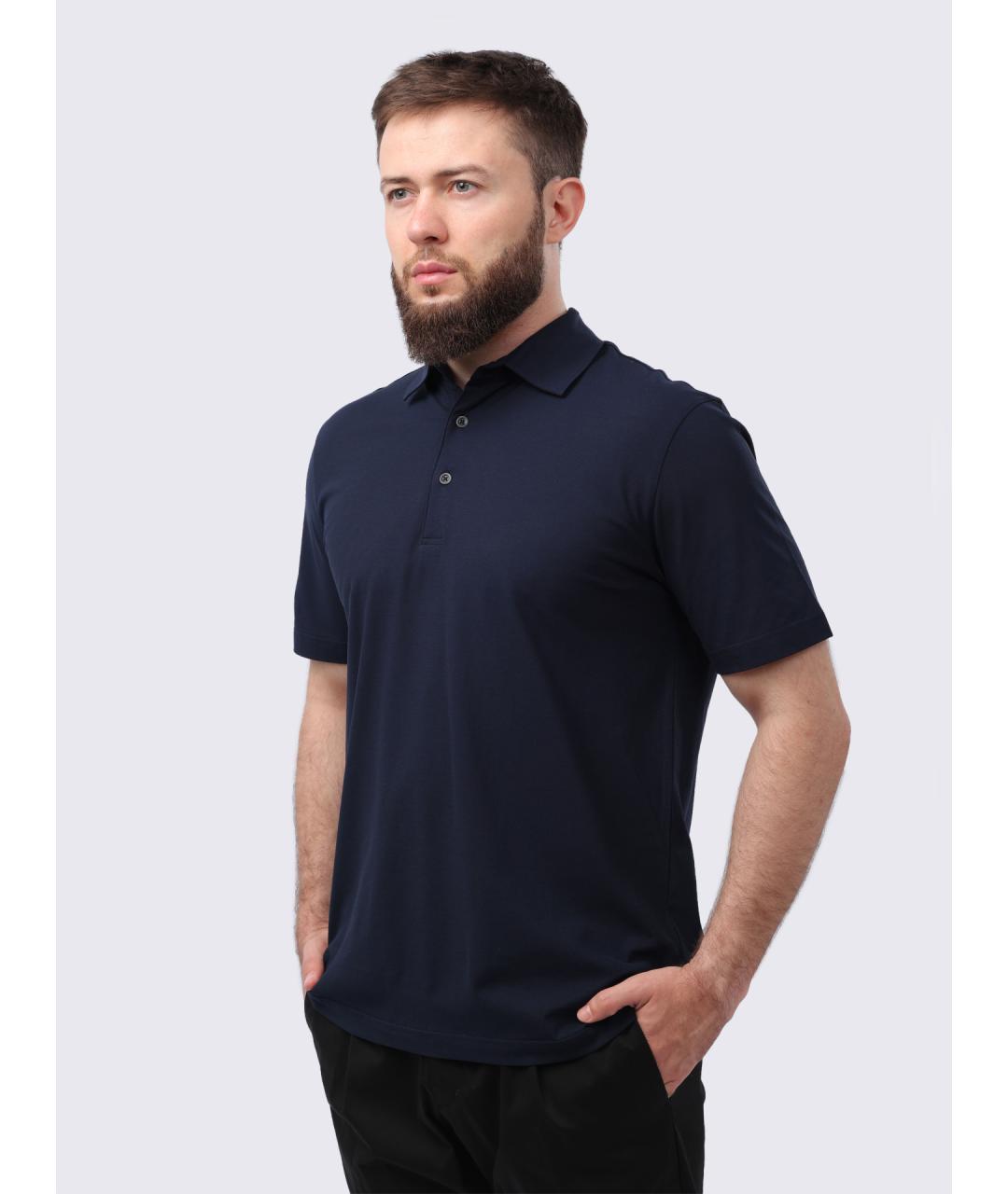 HERNO Темно-синее хлопковое поло с коротким рукавом, фото 3