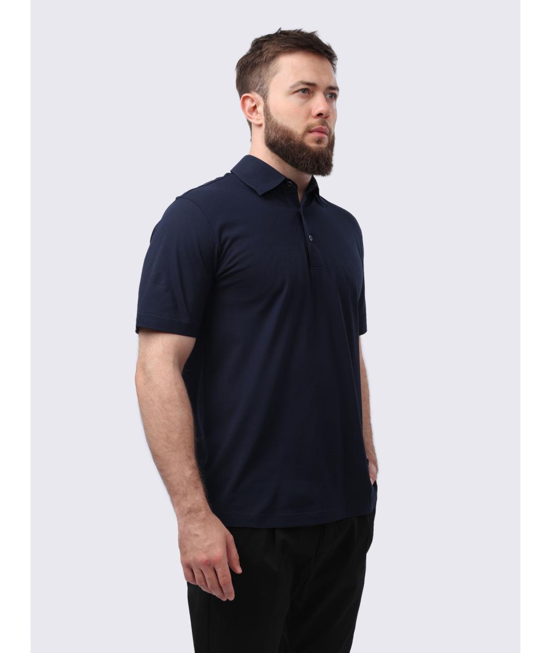 HERNO Темно-синее хлопковое поло с коротким рукавом, фото 5