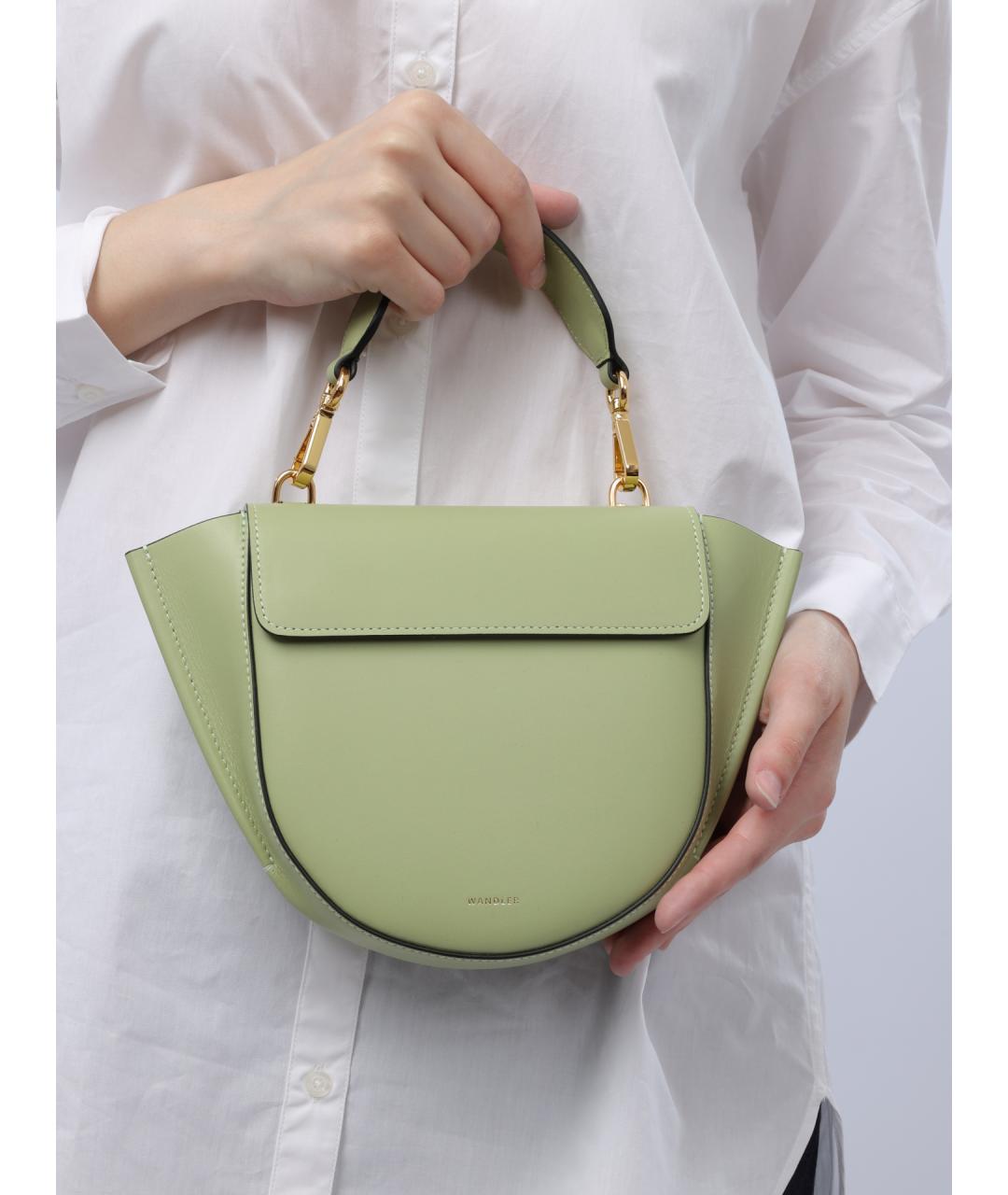 WANDLER Зеленая кожаная сумка с короткими ручками, фото 2