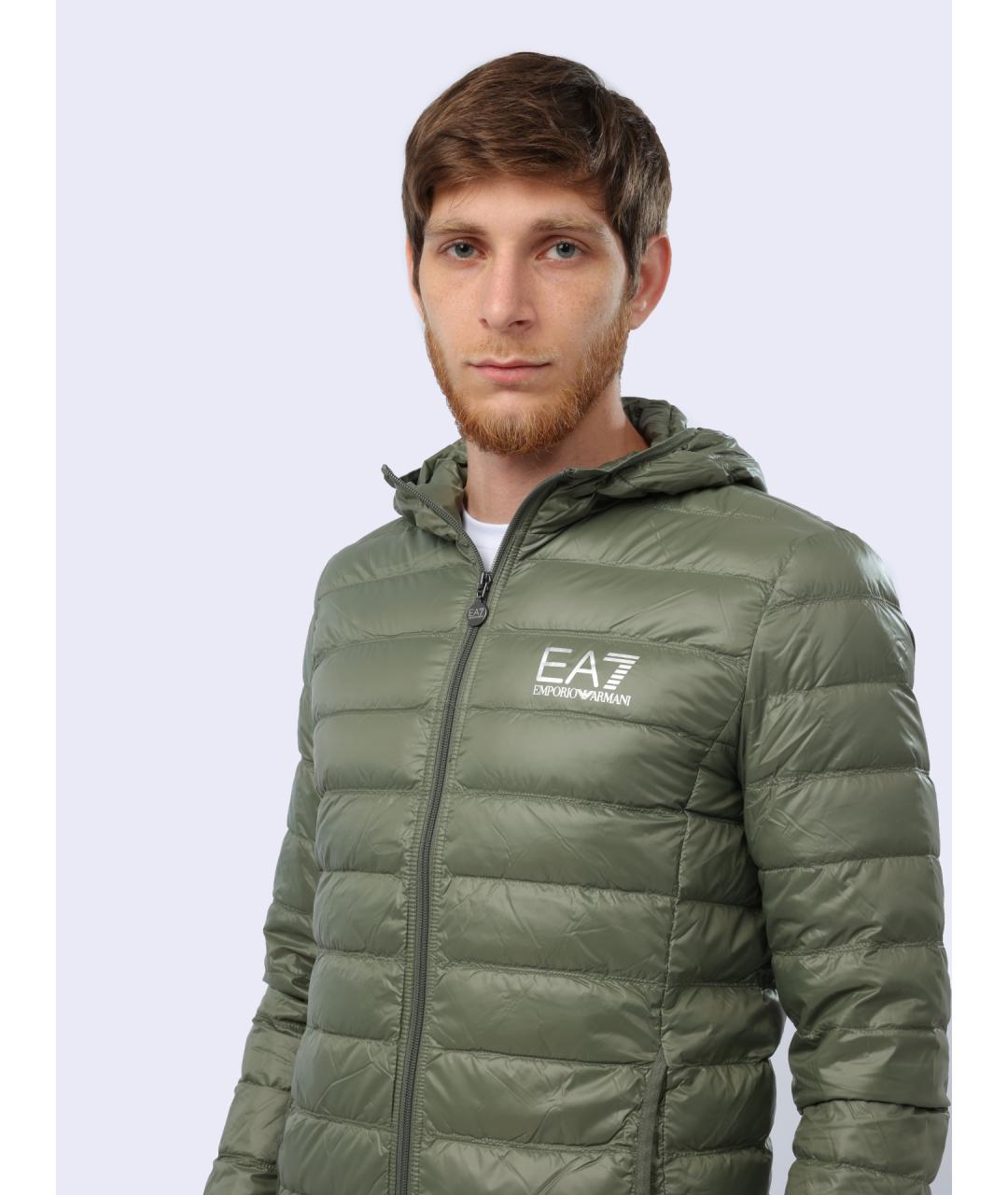 EA7 Зеленый полиэстеровый пуховик, фото 4