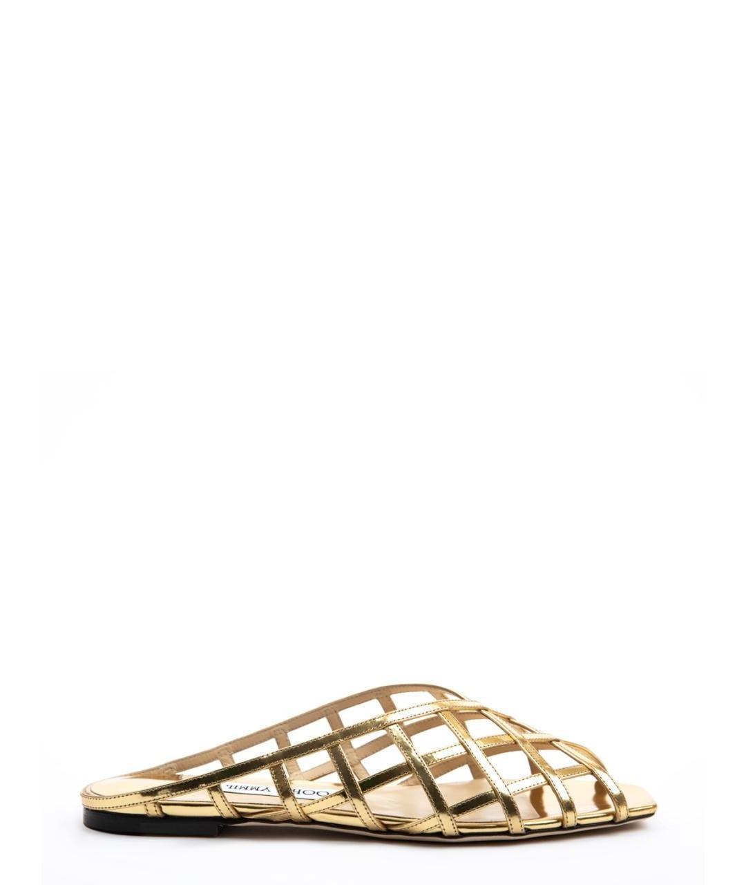 JIMMY CHOO Золотые кожаные мюли, фото 1