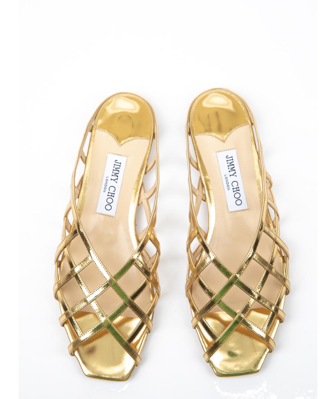 JIMMY CHOO Золотые кожаные мюли, фото 2