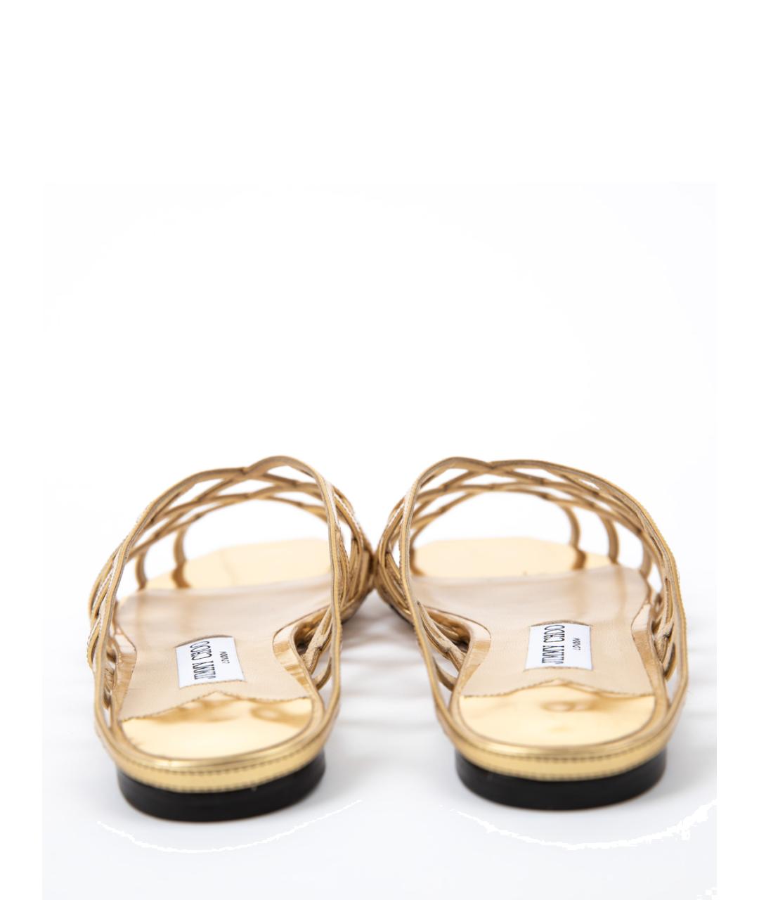 JIMMY CHOO Золотые кожаные мюли, фото 4