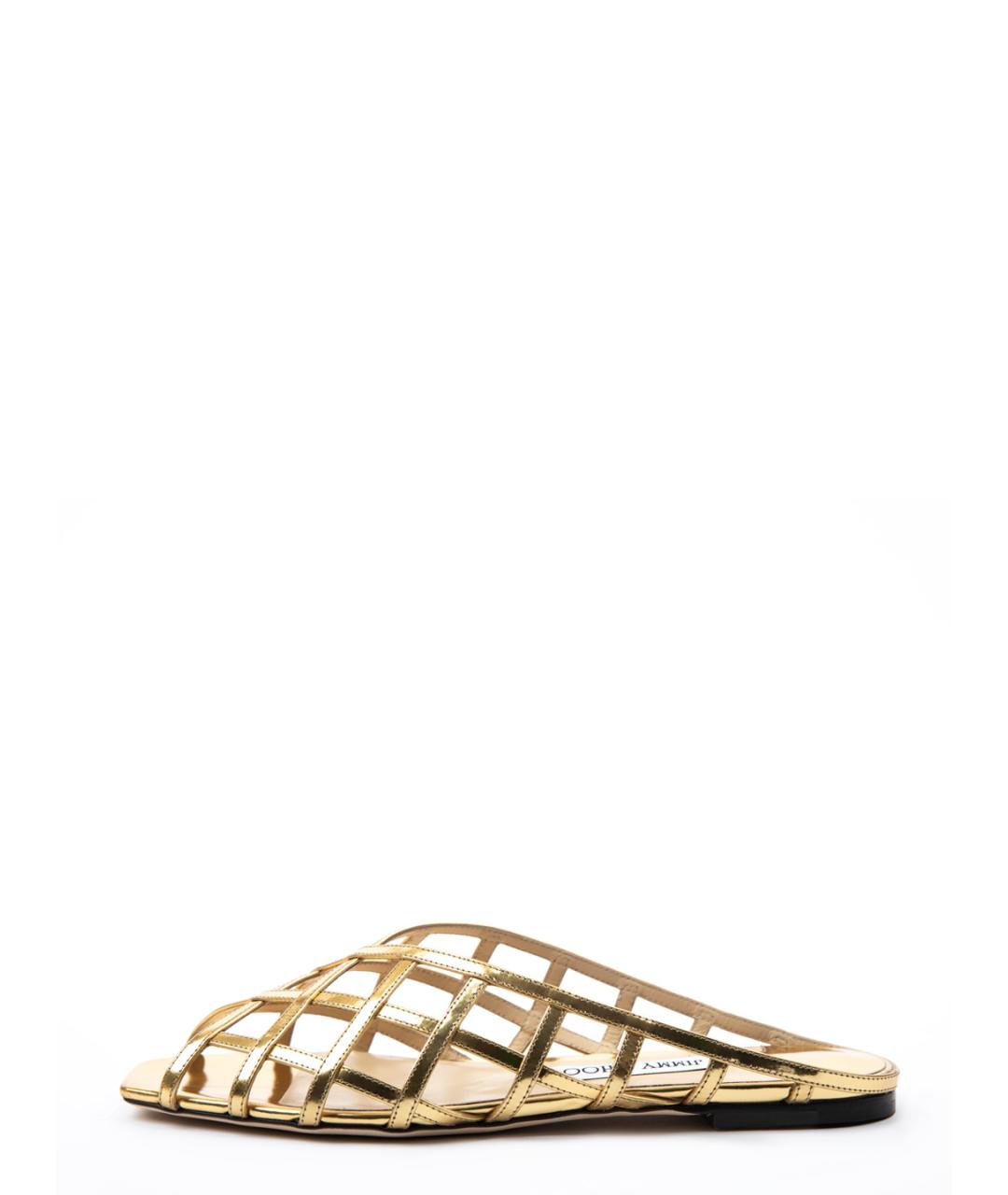 JIMMY CHOO Золотые кожаные мюли, фото 5