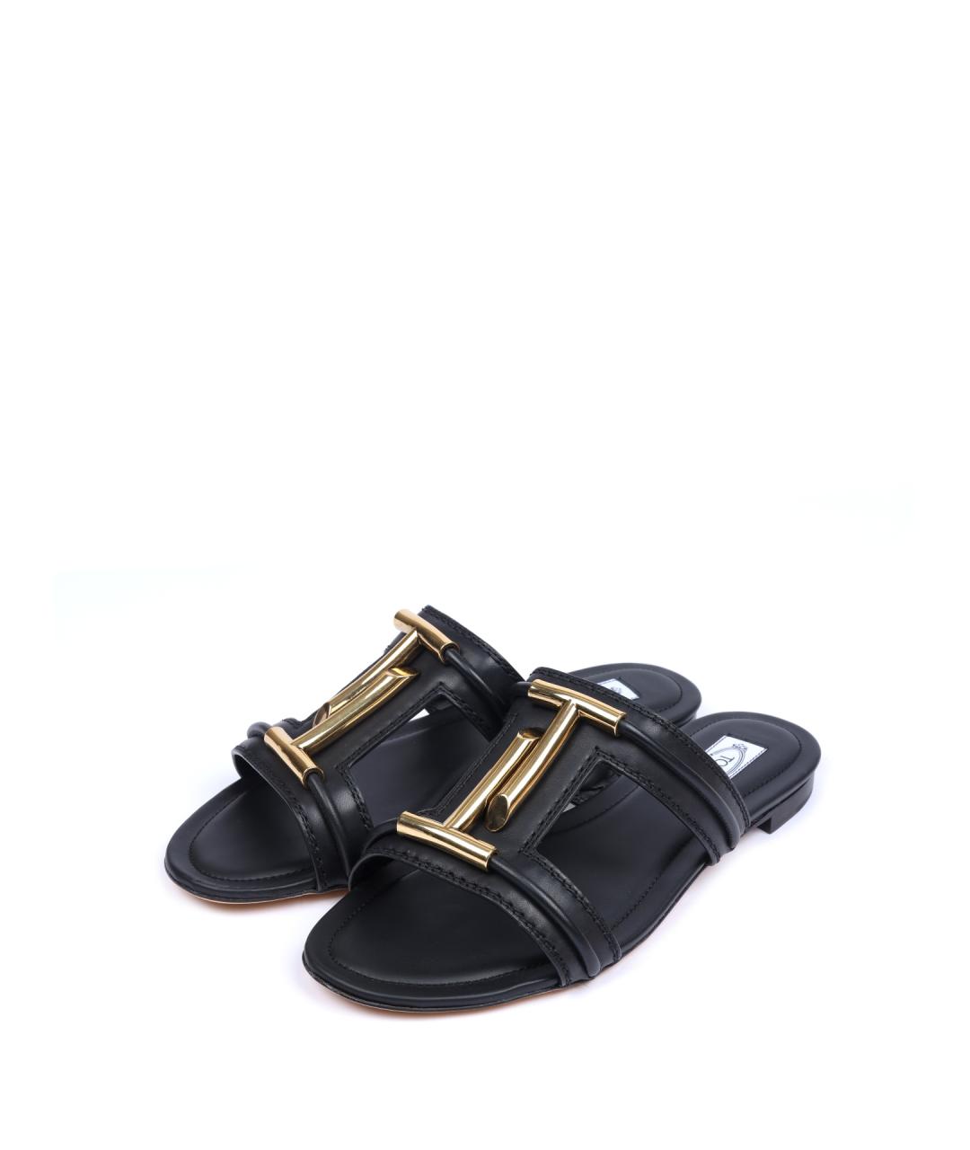 TOD'S Черные кожаные шлепанцы, фото 2