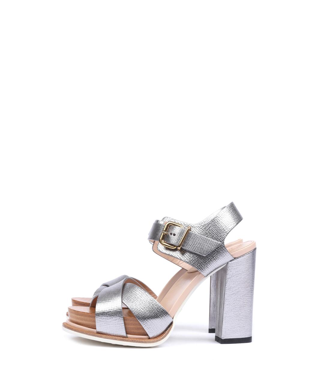 TOD'S Серебряные кожаные босоножки, фото 5