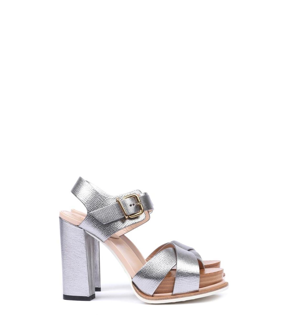 TOD'S Серебряные кожаные босоножки, фото 1