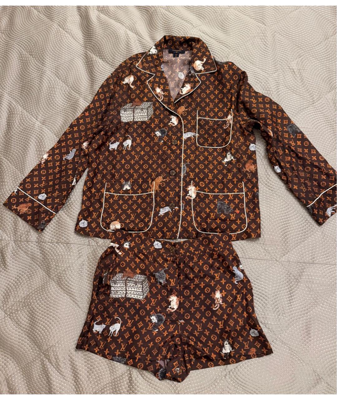 LOUIS VUITTON Коричневый шелковый костюм с брюками, фото 9