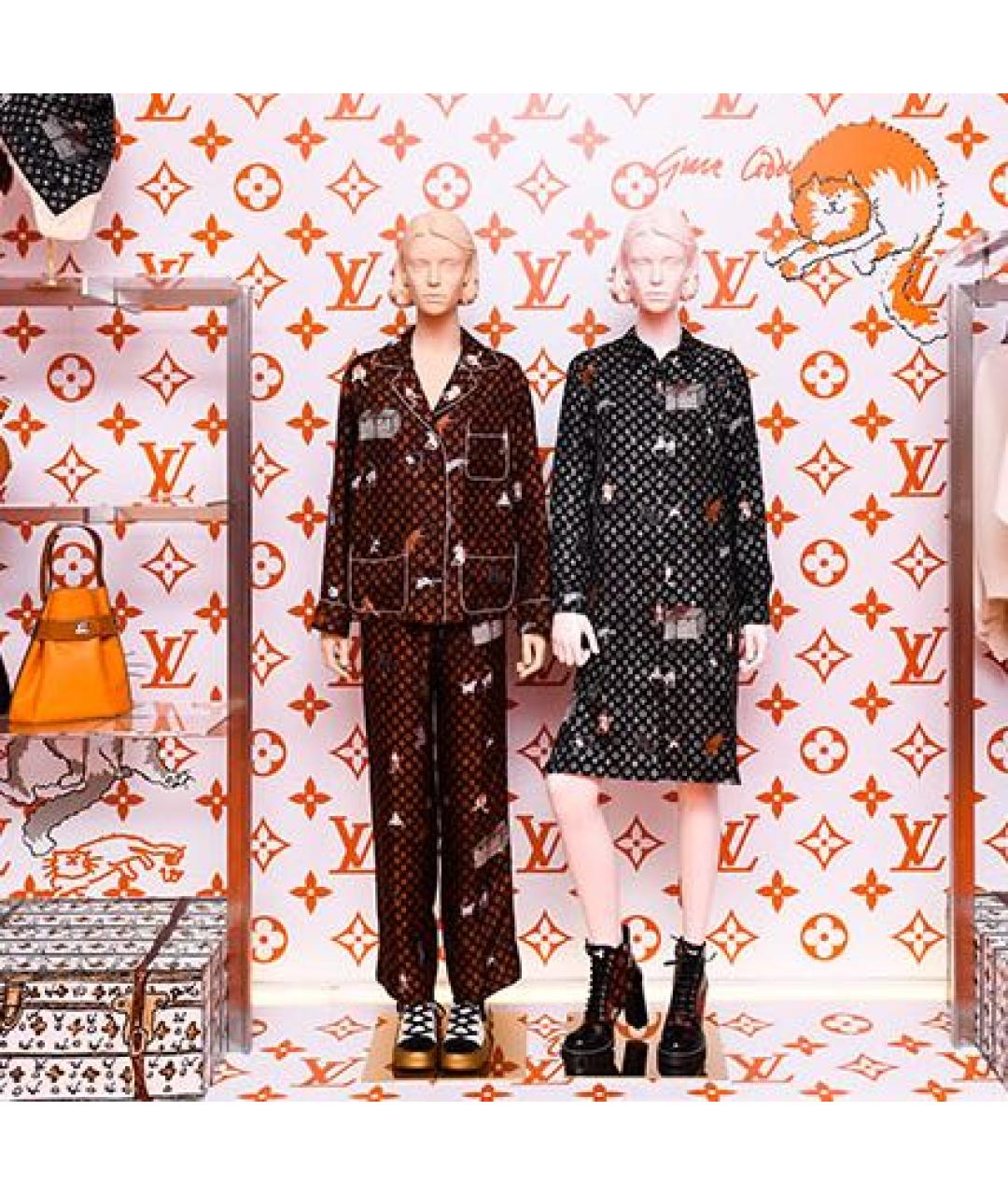 LOUIS VUITTON Коричневый шелковый костюм с брюками, фото 8