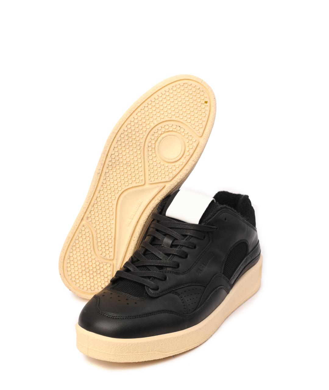 JIL SANDER Черные кожаные низкие кроссовки / кеды, фото 5