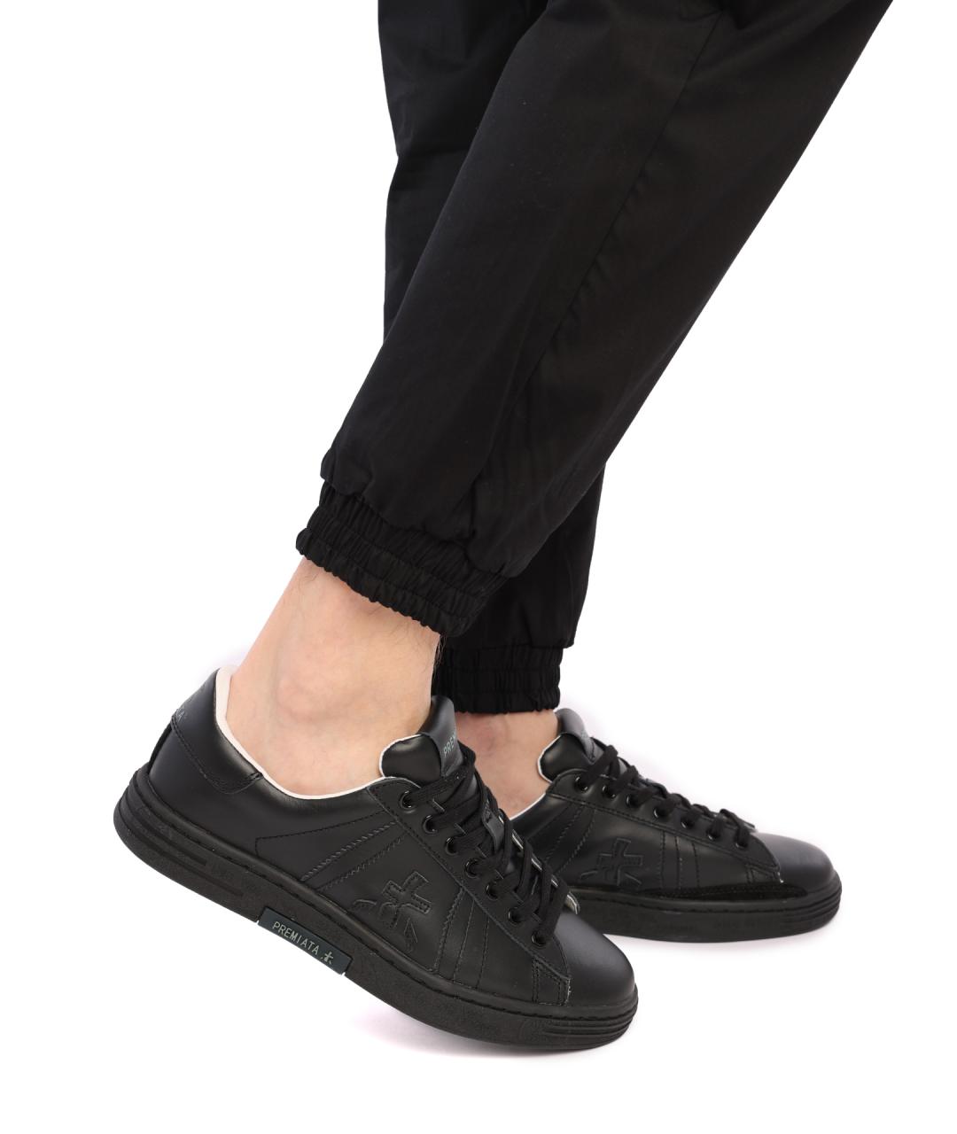 PREMIATA Черные кожаные низкие кроссовки / кеды, фото 2