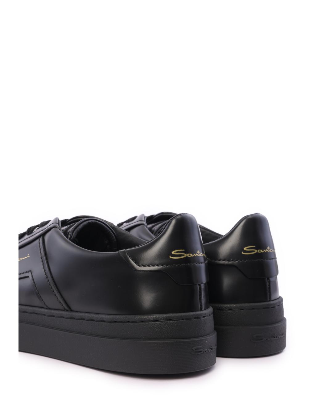 SANTONI Черные кожаные низкие кроссовки / кеды, фото 6