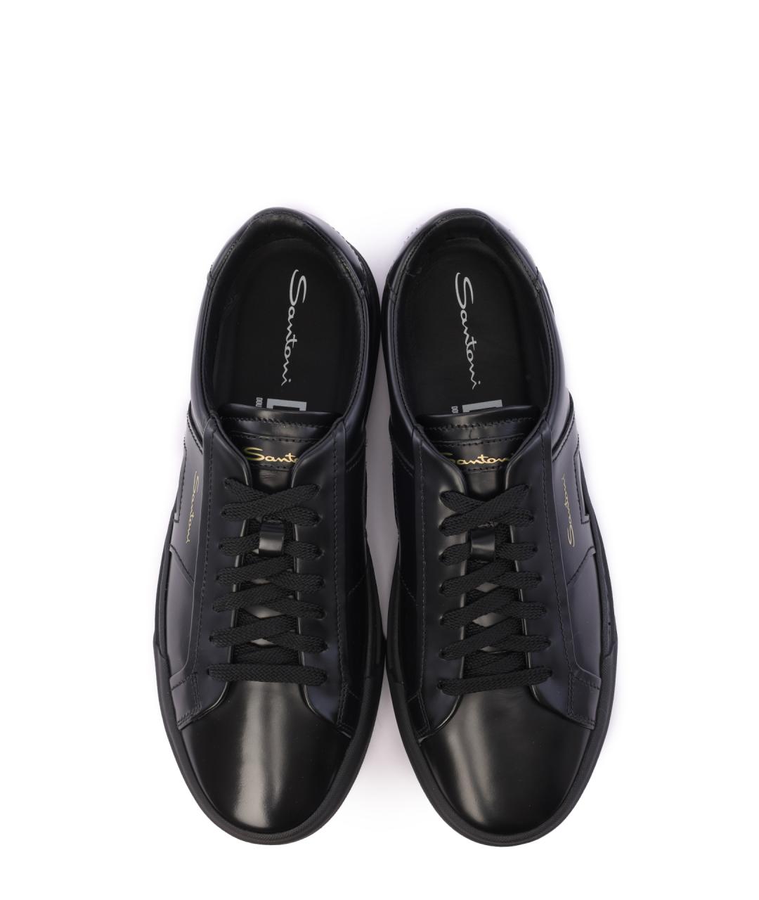 SANTONI Черные кожаные низкие кроссовки / кеды, фото 5