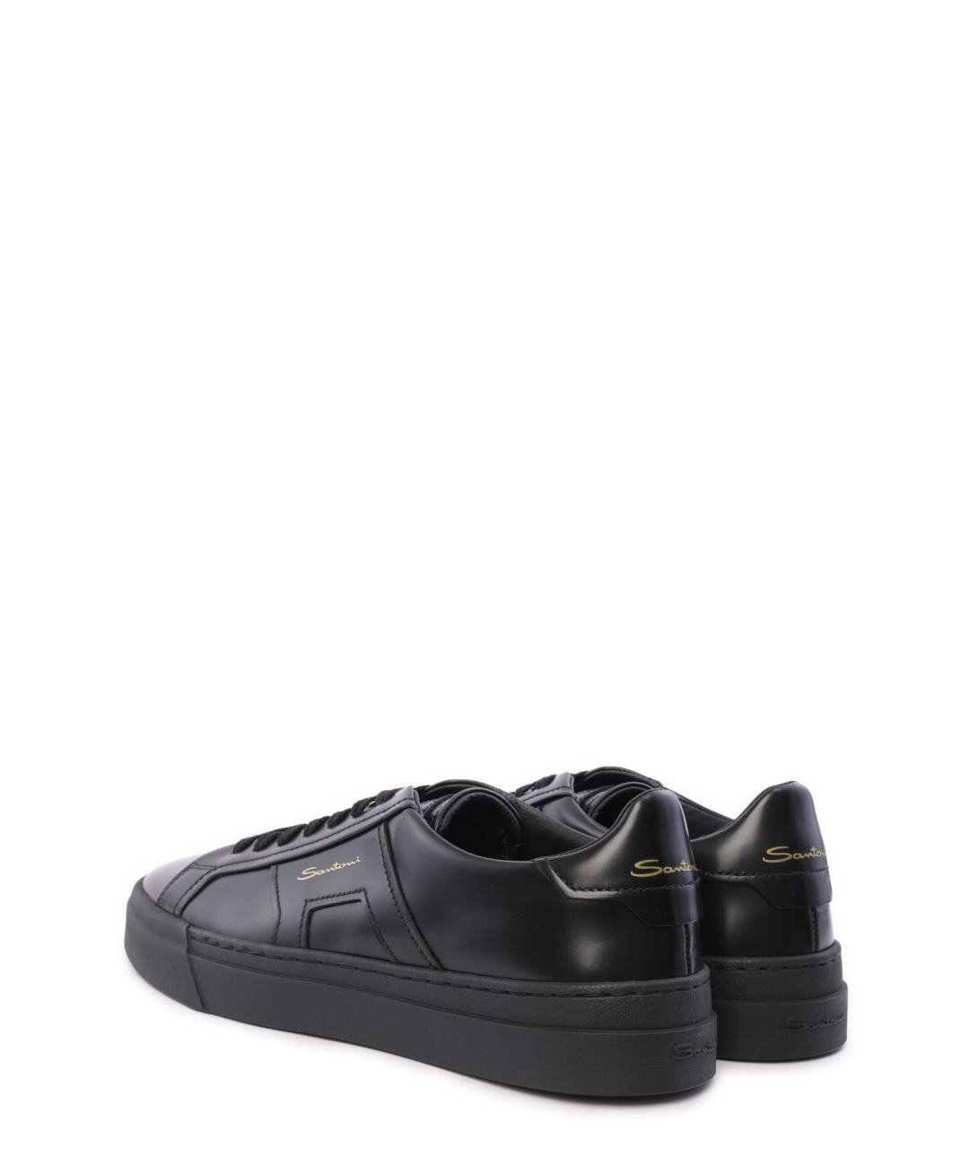 SANTONI Черные кожаные низкие кроссовки / кеды, фото 3