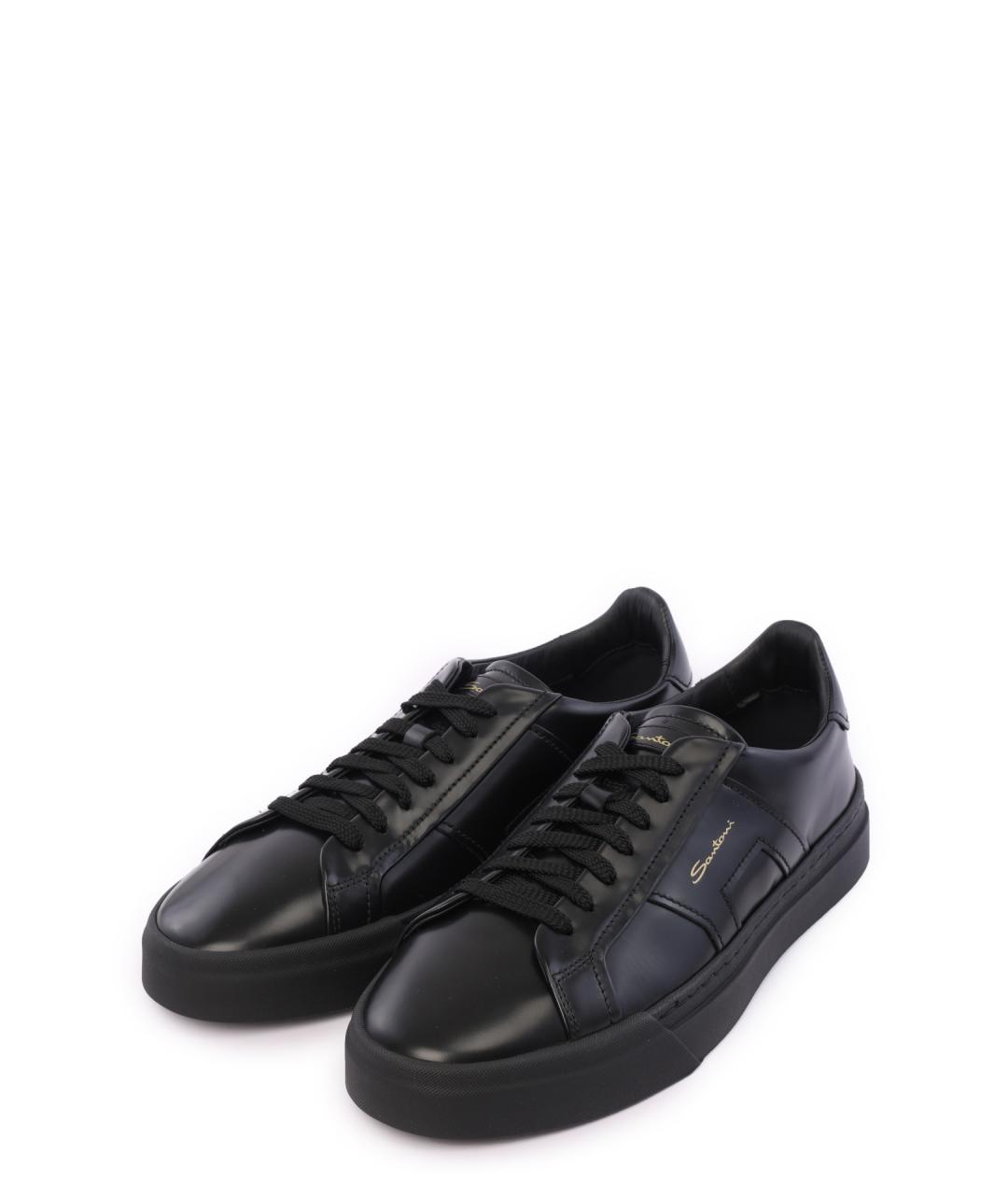 SANTONI Черные кожаные низкие кроссовки / кеды, фото 2