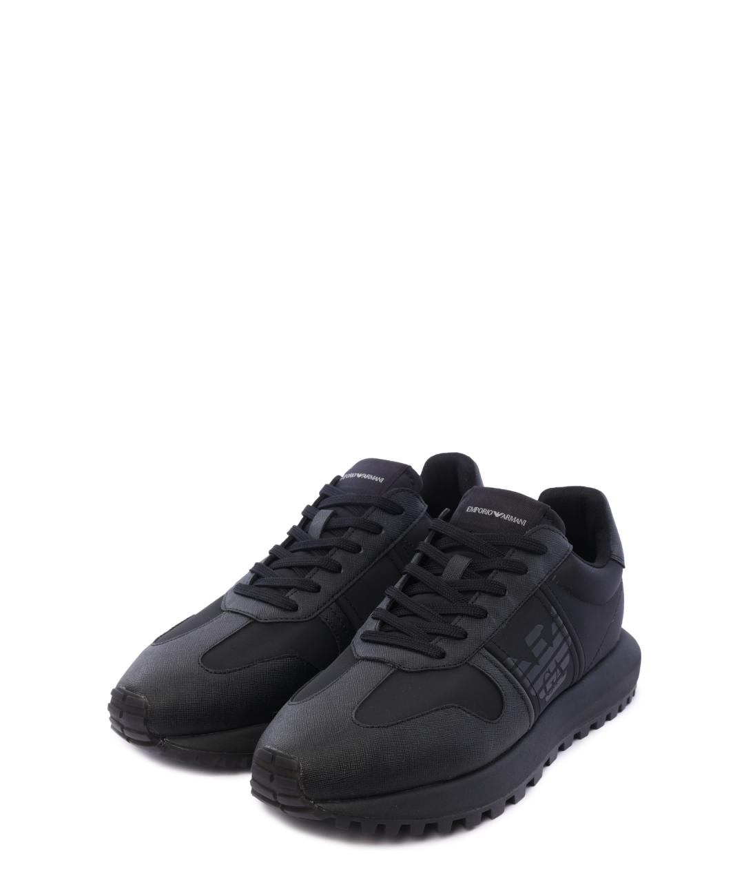 EMPORIO ARMANI Черные кожаные низкие кроссовки / кеды, фото 2