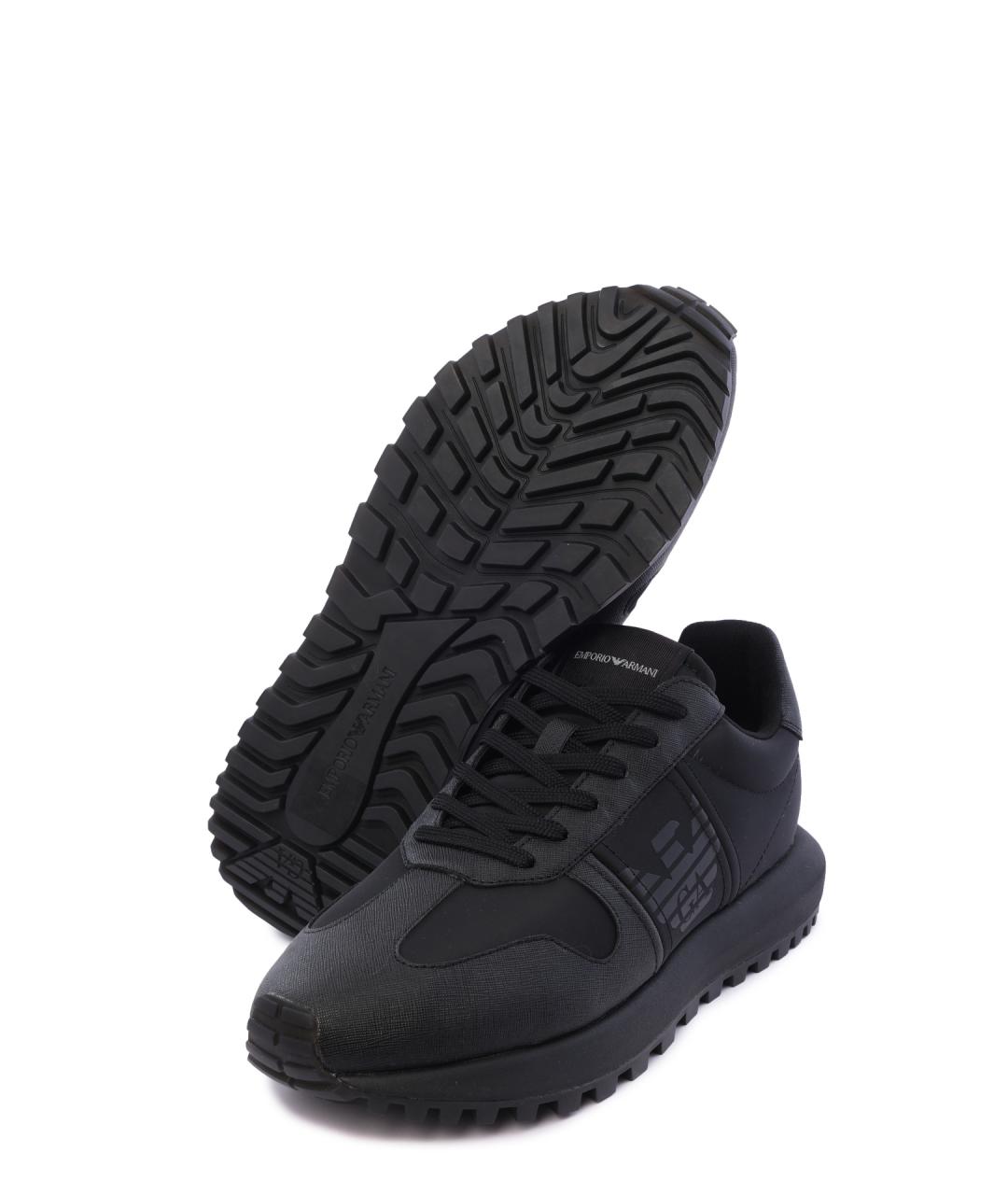 EMPORIO ARMANI Черные кожаные низкие кроссовки / кеды, фото 4