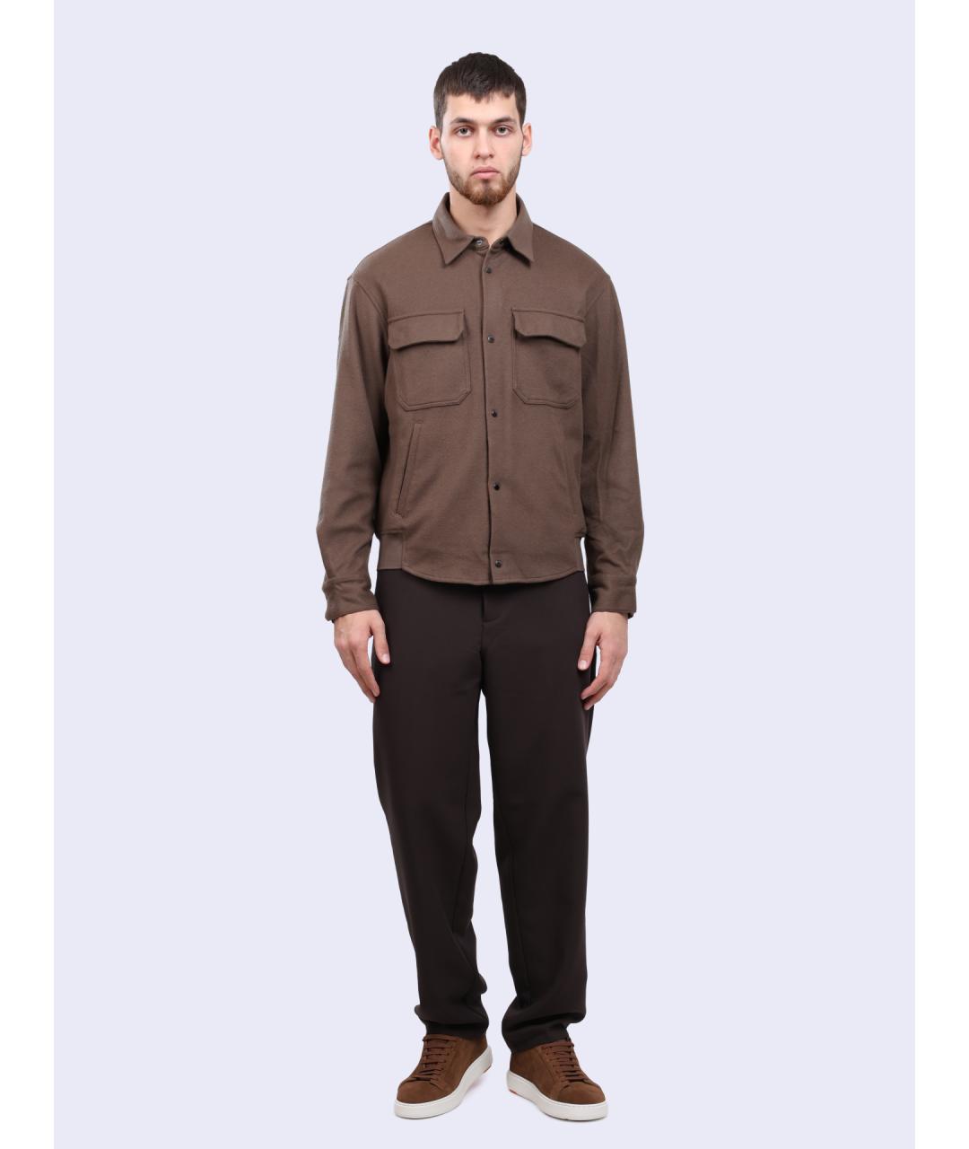 EMPORIO ARMANI Коричневая шерстяная кэжуал рубашка, фото 2