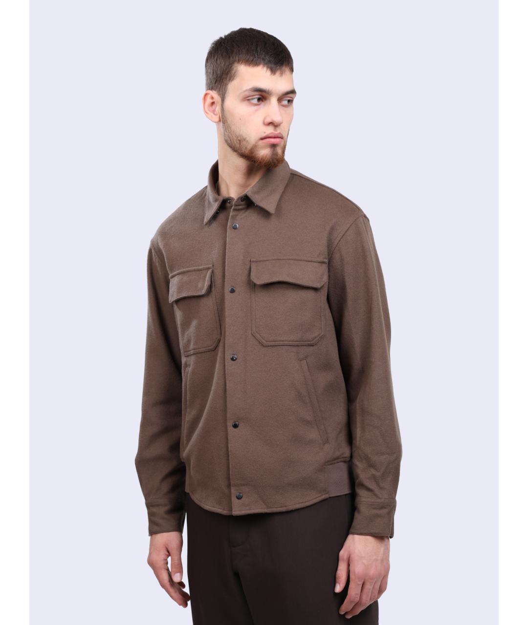 EMPORIO ARMANI Коричневая шерстяная кэжуал рубашка, фото 3