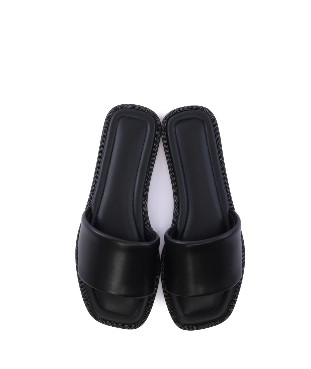 BRUNELLO CUCINELLI Черные кожаные шлепанцы, фото 4