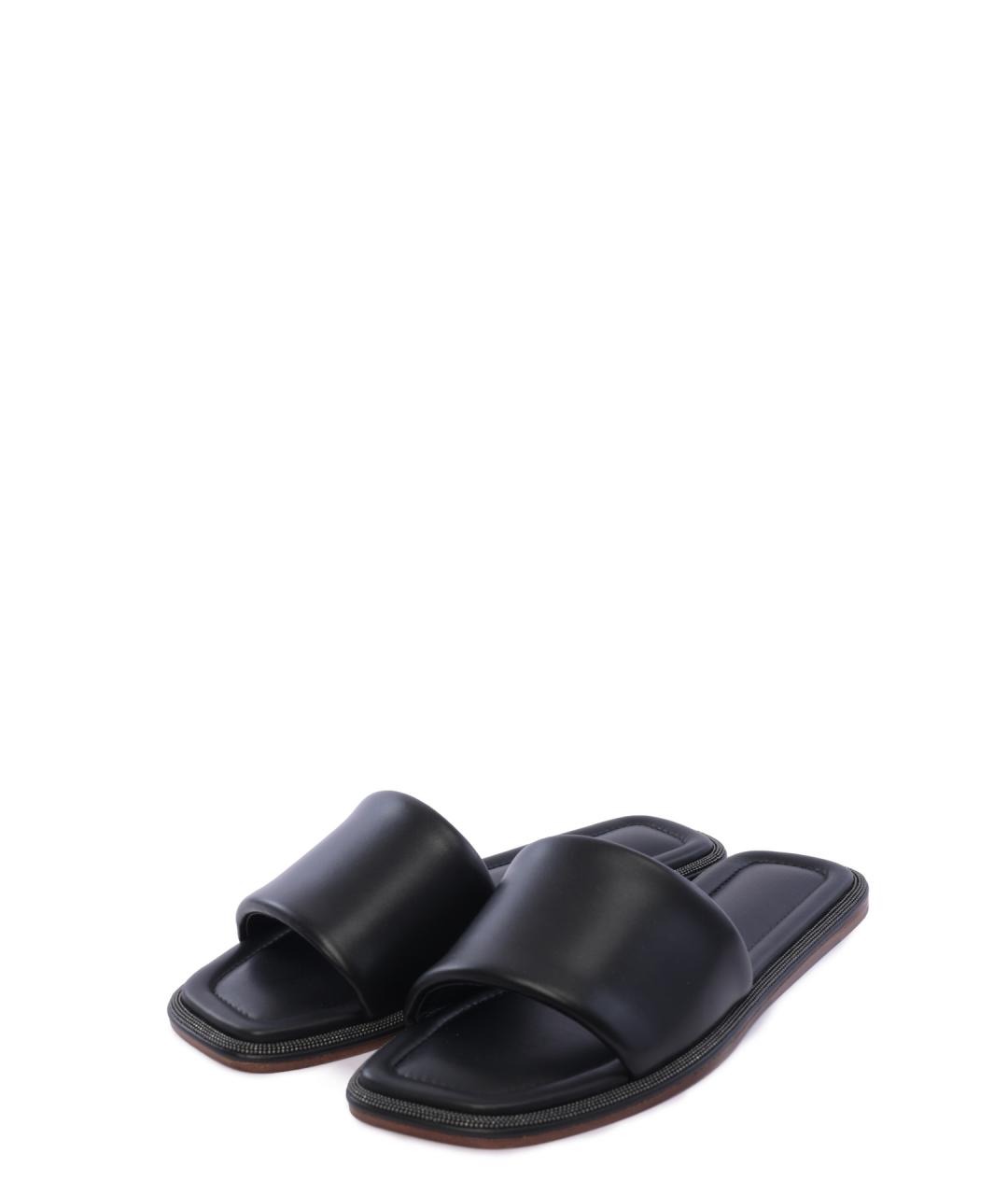 BRUNELLO CUCINELLI Черные кожаные шлепанцы, фото 2