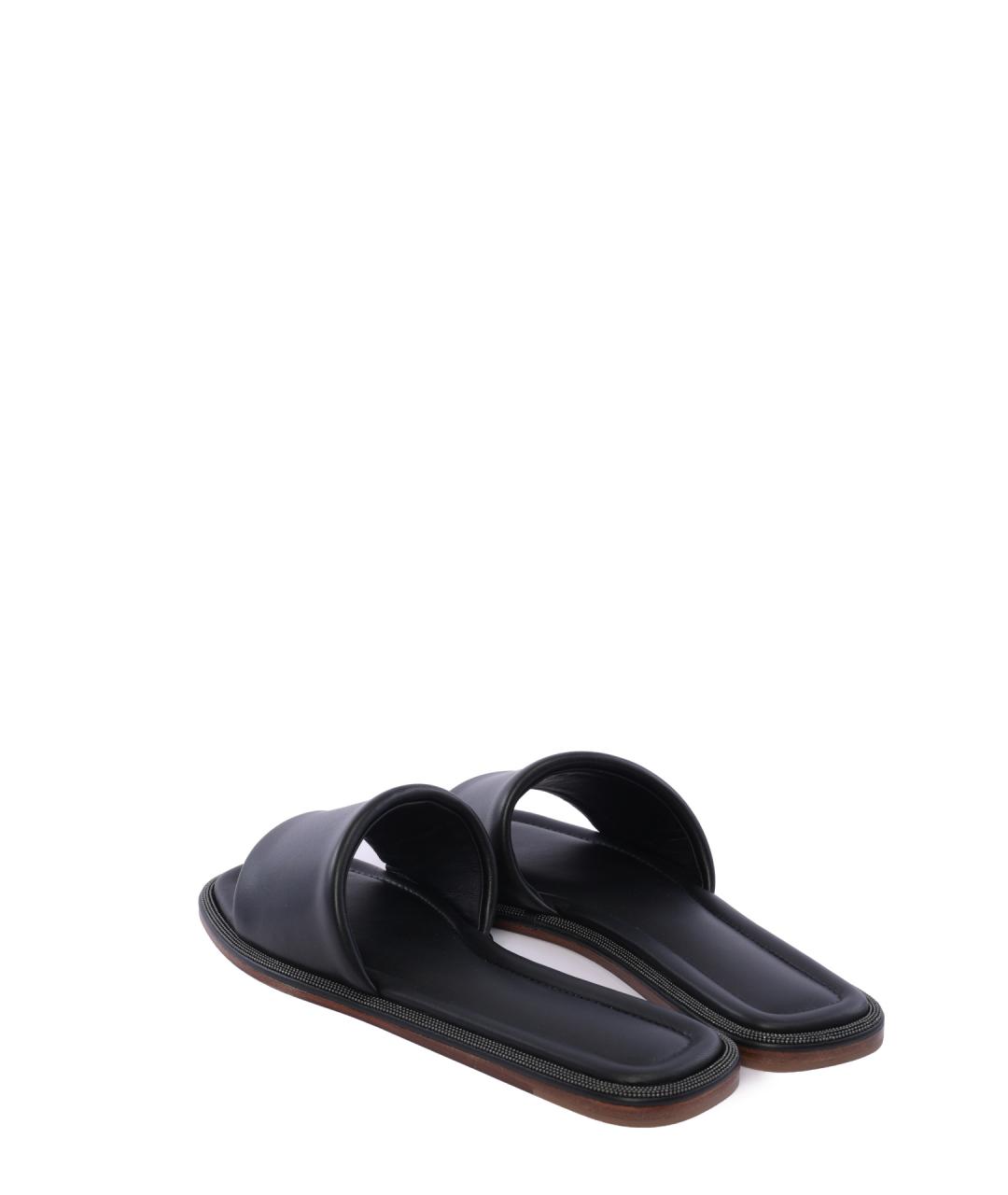BRUNELLO CUCINELLI Черные кожаные шлепанцы, фото 3