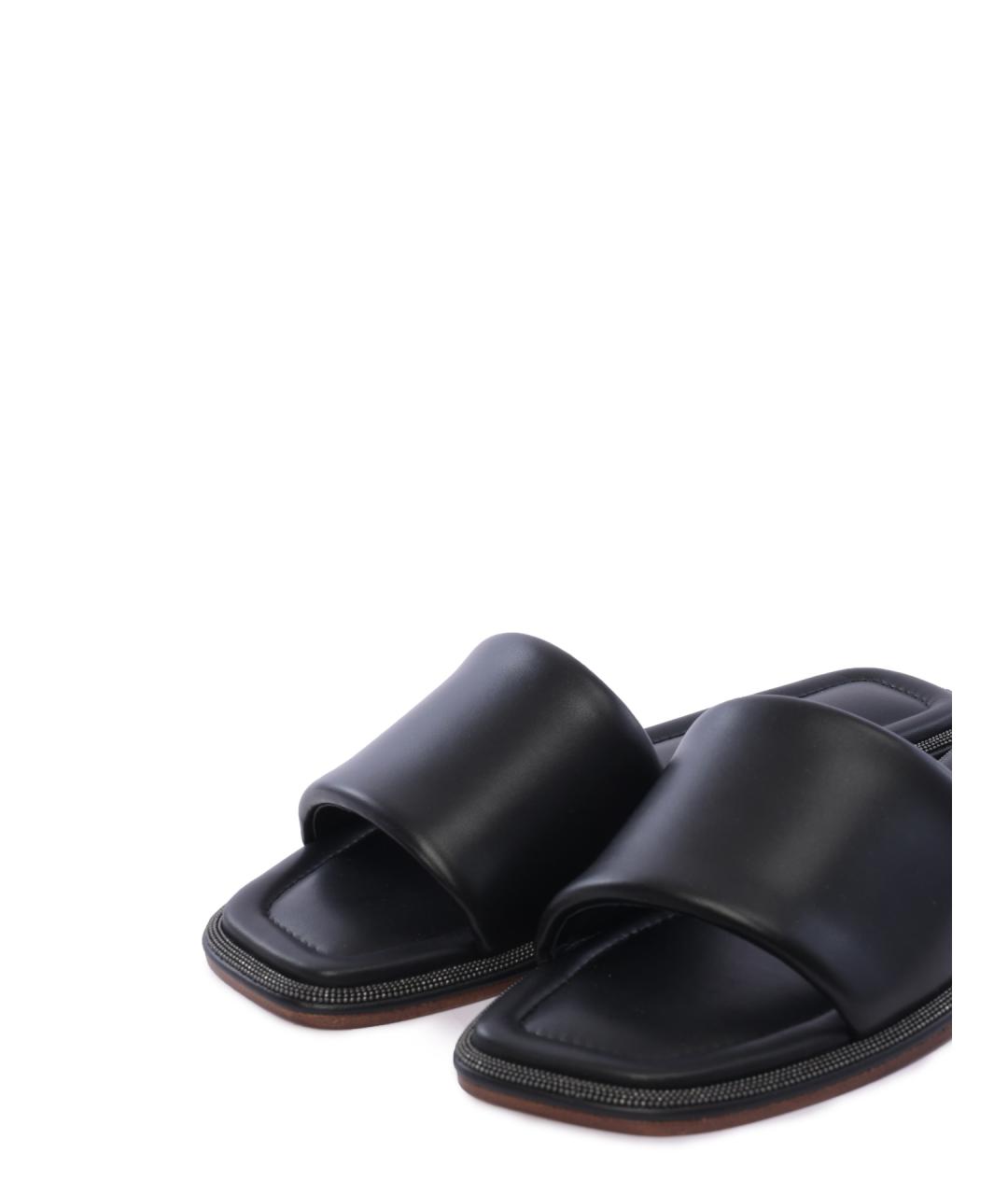 BRUNELLO CUCINELLI Черные кожаные шлепанцы, фото 5