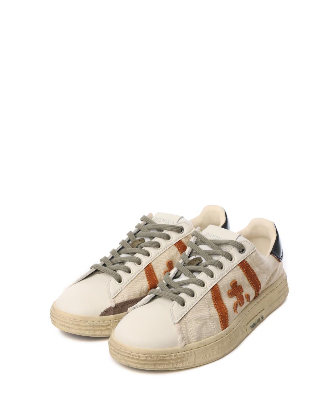 PREMIATA Бежевые текстильные низкие кроссовки / кеды, фото 2