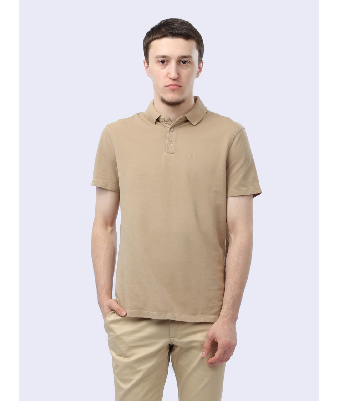 ARMANI EXCHANGE Бежевое хлопковое поло с коротким рукавом, фото 3