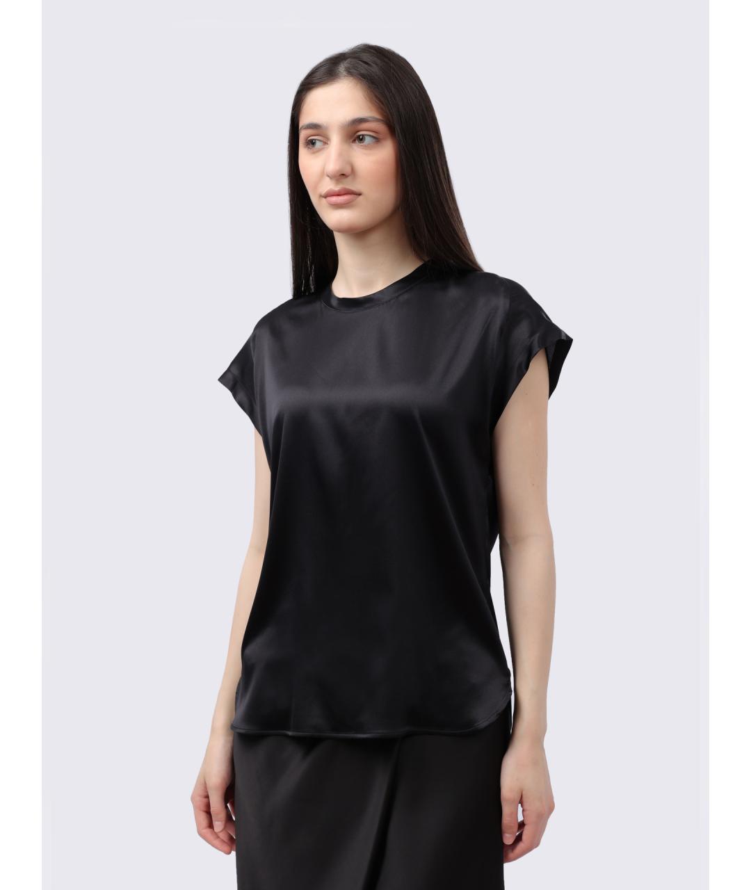 PINKO Черная шелковая футболка, фото 3