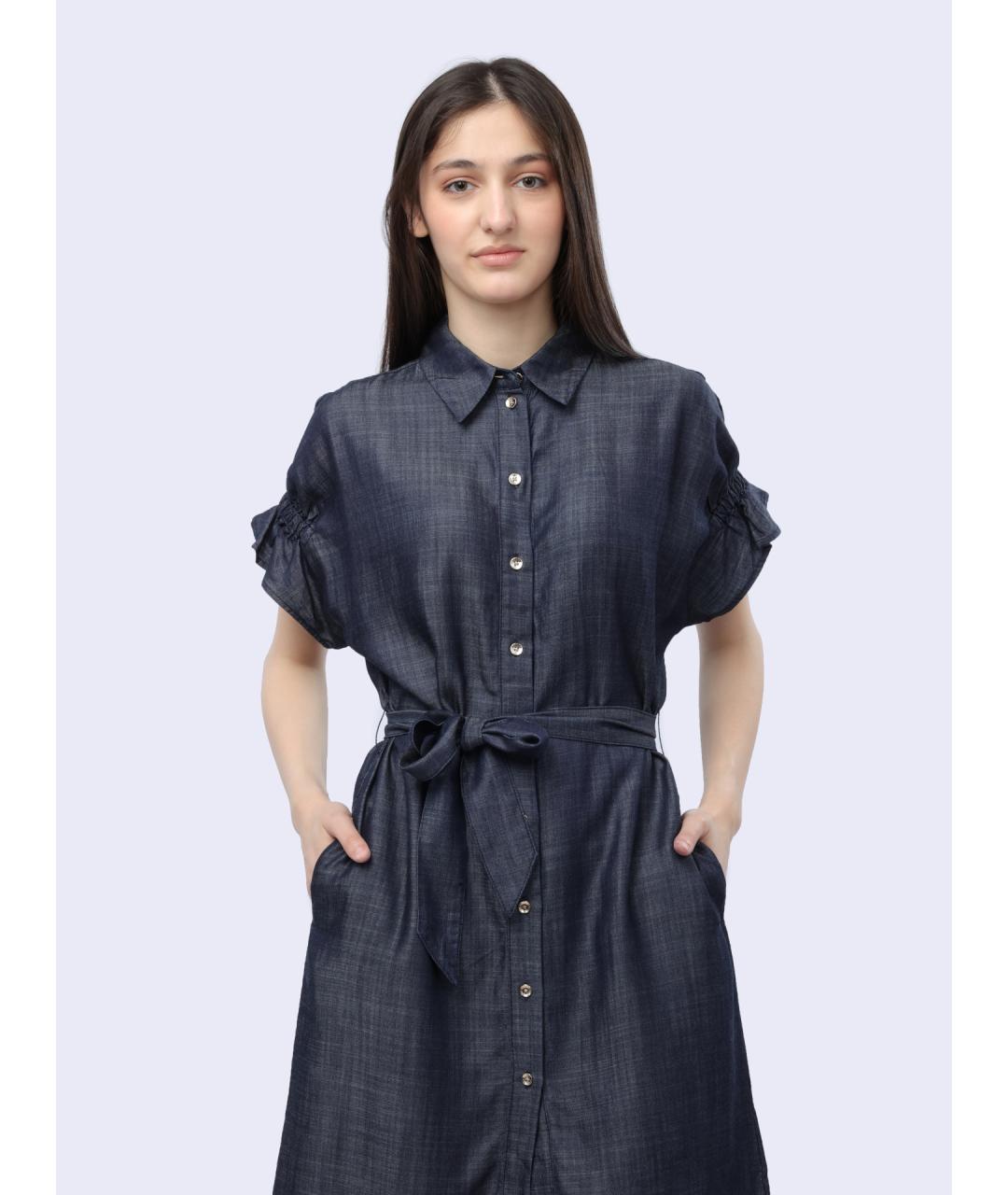 ARMANI EXCHANGE Синее хлопковое повседневное платье, фото 3