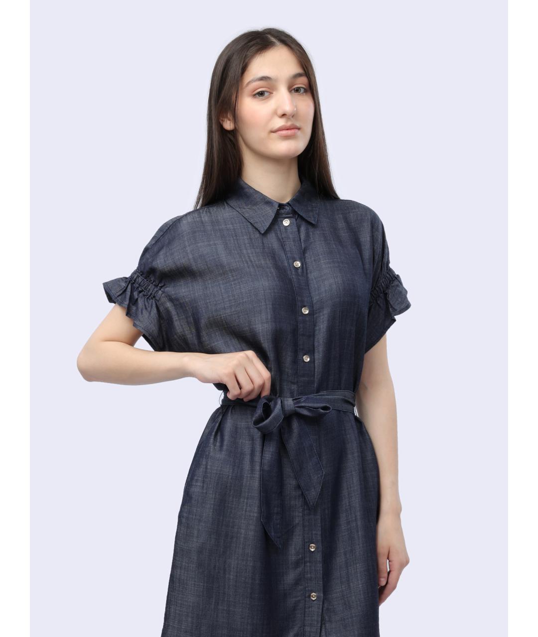 ARMANI EXCHANGE Синее хлопковое повседневное платье, фото 2