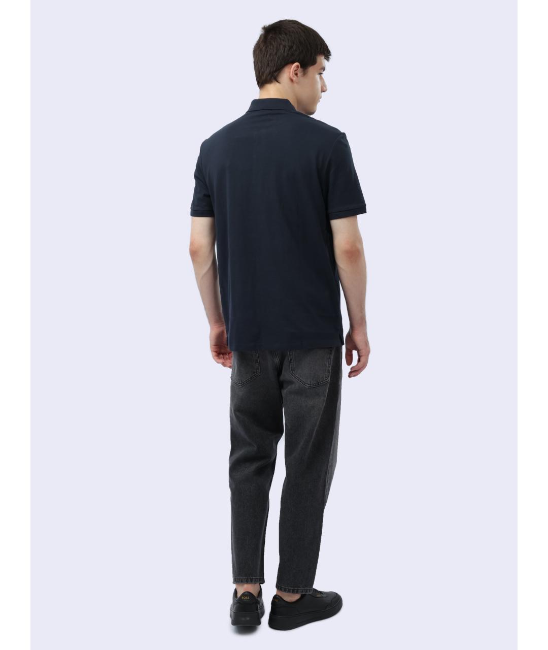 HUGO Темно-синее хлопковое поло с коротким рукавом, фото 6