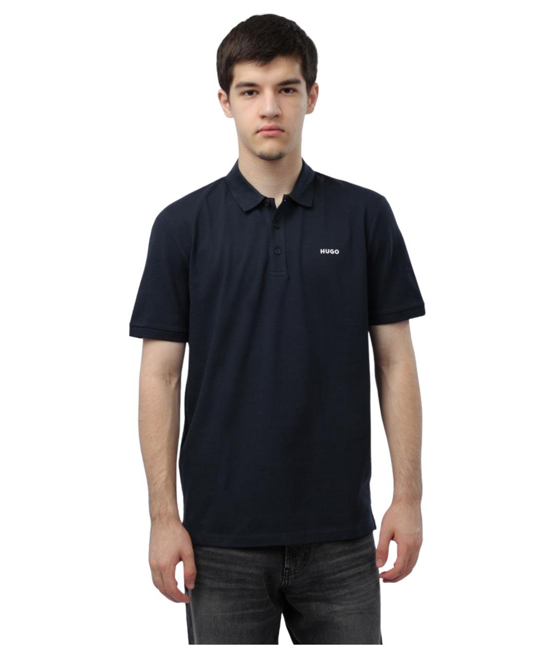 HUGO Темно-синее хлопковое поло с коротким рукавом, фото 1