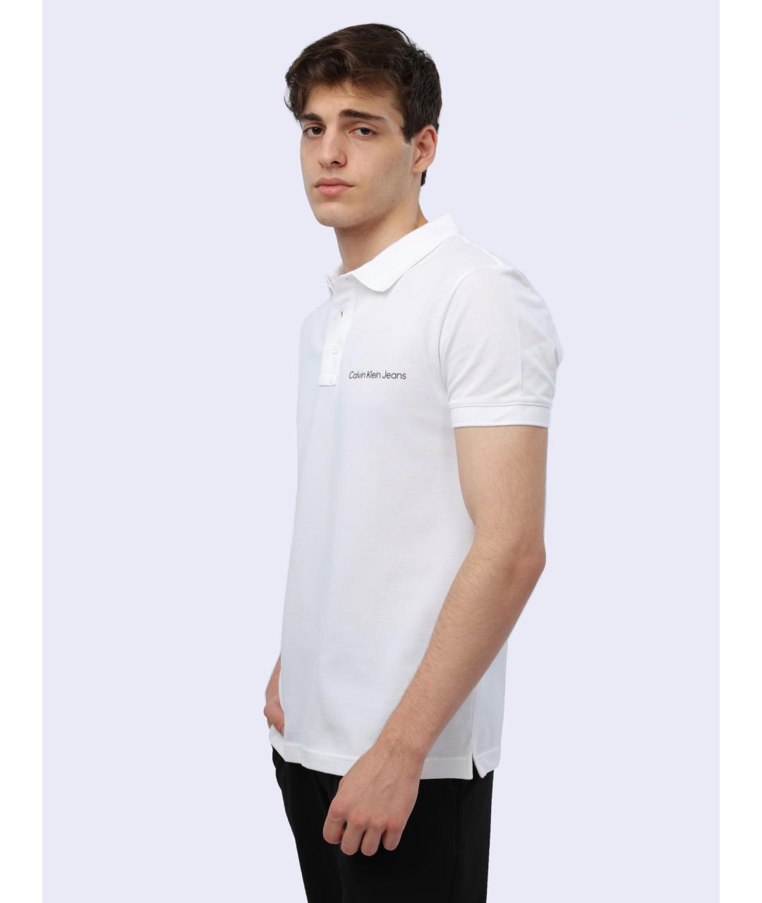 CALVIN KLEIN Белое хлопковое поло с коротким рукавом, фото 3