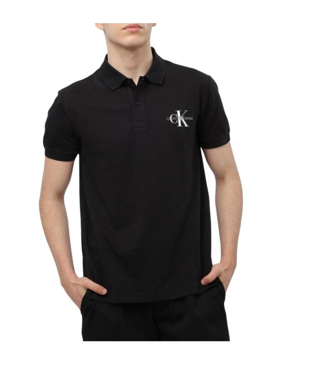 CALVIN KLEIN Черное хлопковое поло с коротким рукавом, фото 1