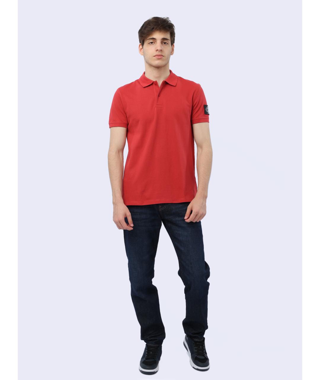 CALVIN KLEIN Красное хлопковое поло с коротким рукавом, фото 2