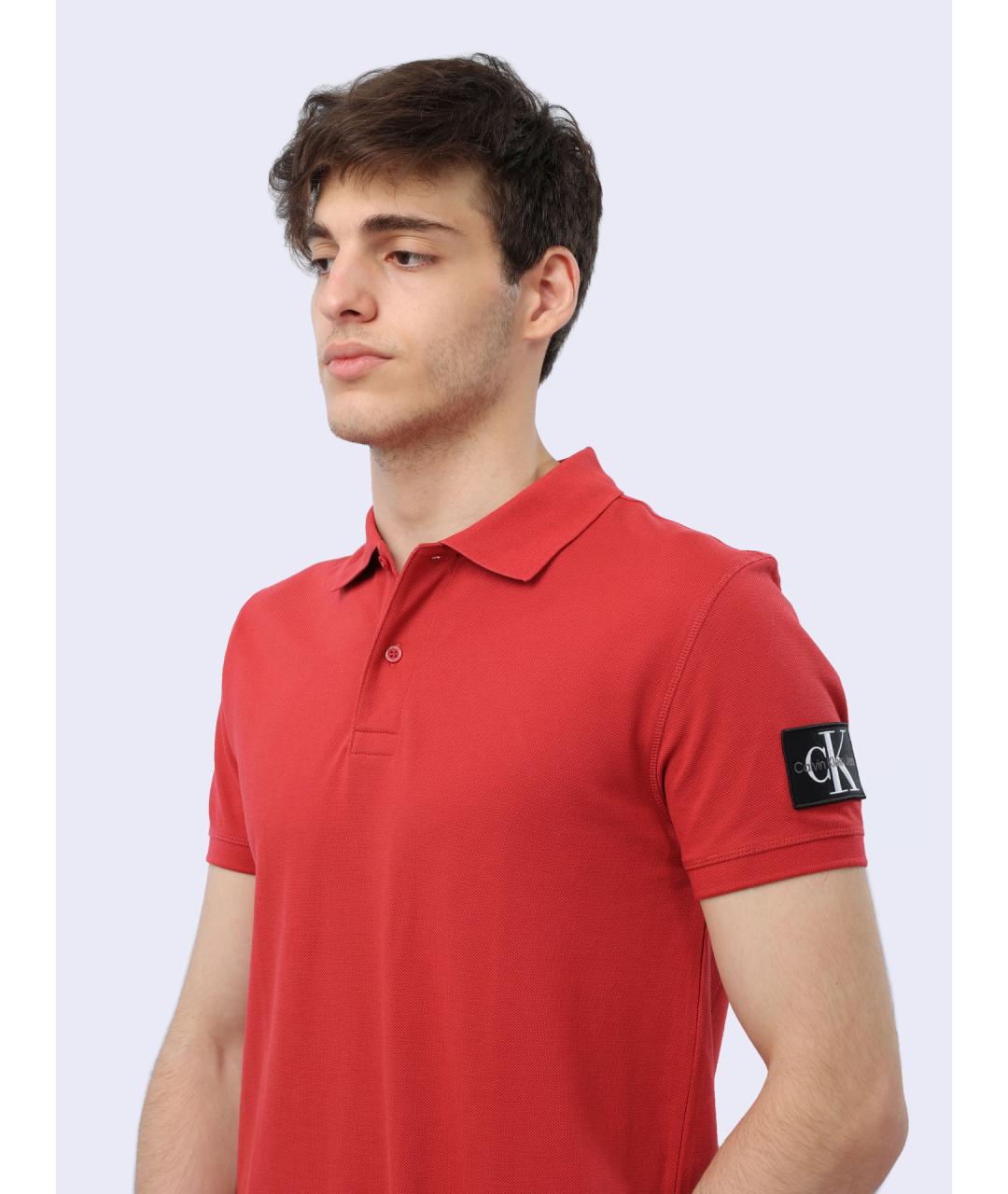 CALVIN KLEIN Красное хлопковое поло с коротким рукавом, фото 5