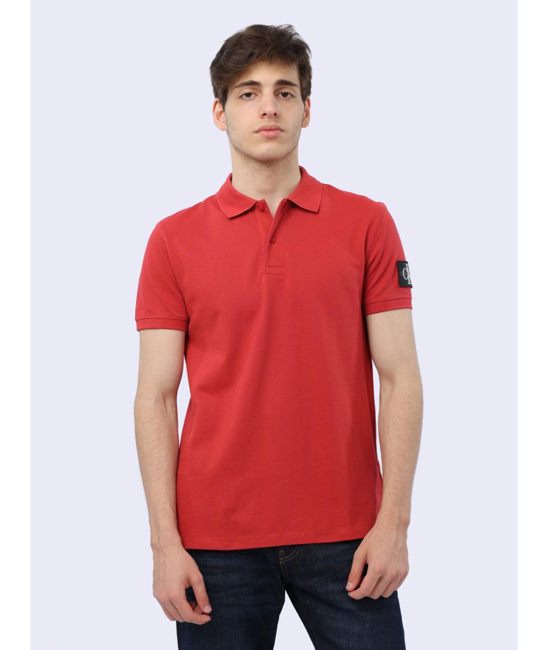CALVIN KLEIN Красное хлопковое поло с коротким рукавом, фото 7