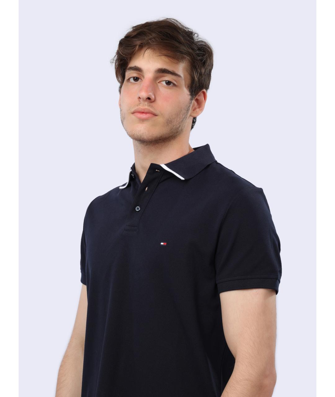 TOMMY HILFIGER Темно-синее хлопковое поло с коротким рукавом, фото 3