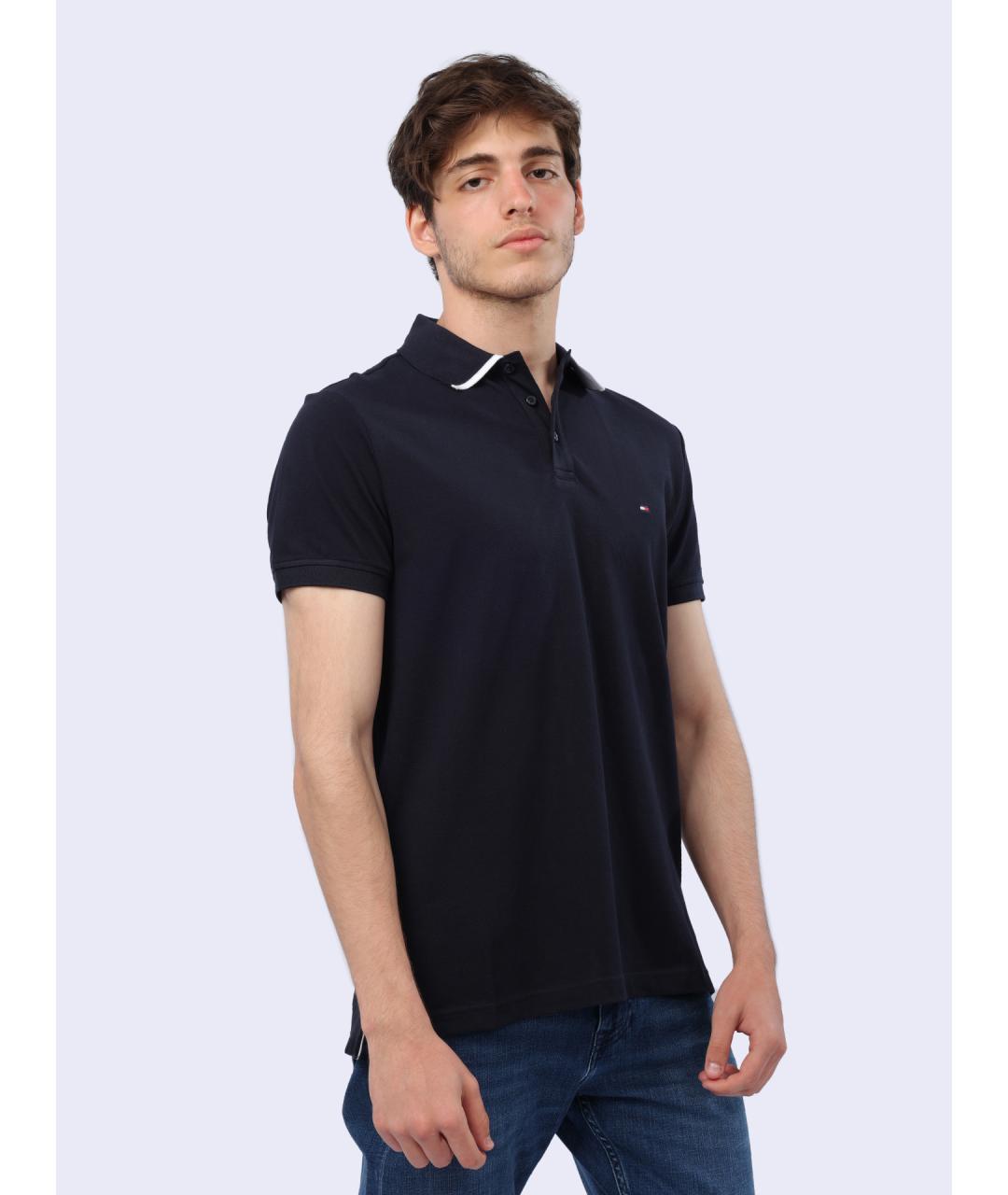 TOMMY HILFIGER Темно-синее хлопковое поло с коротким рукавом, фото 4