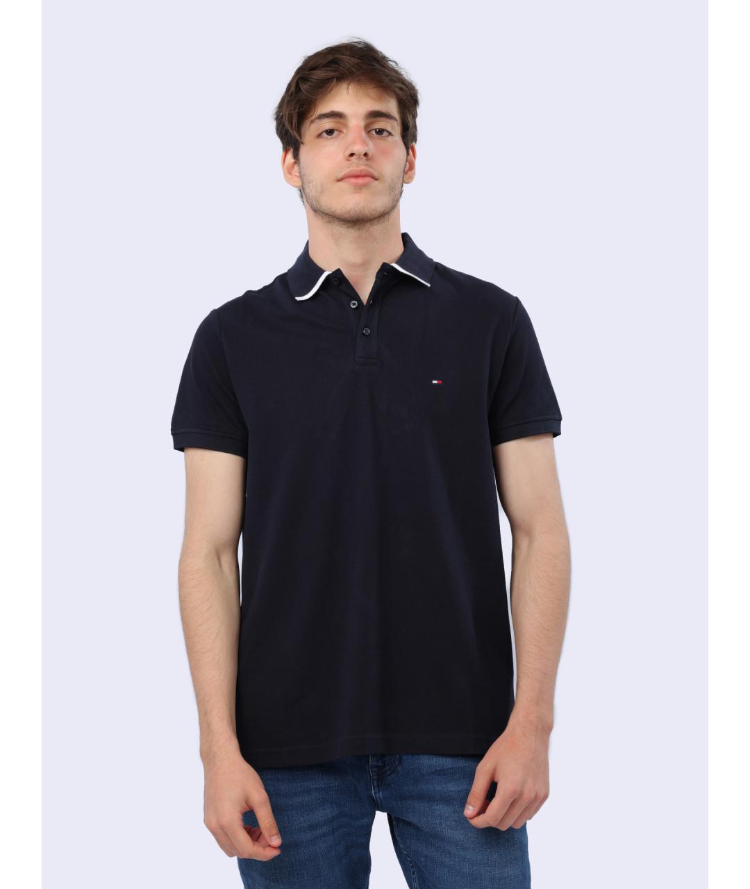 TOMMY HILFIGER Темно-синее хлопковое поло с коротким рукавом, фото 2