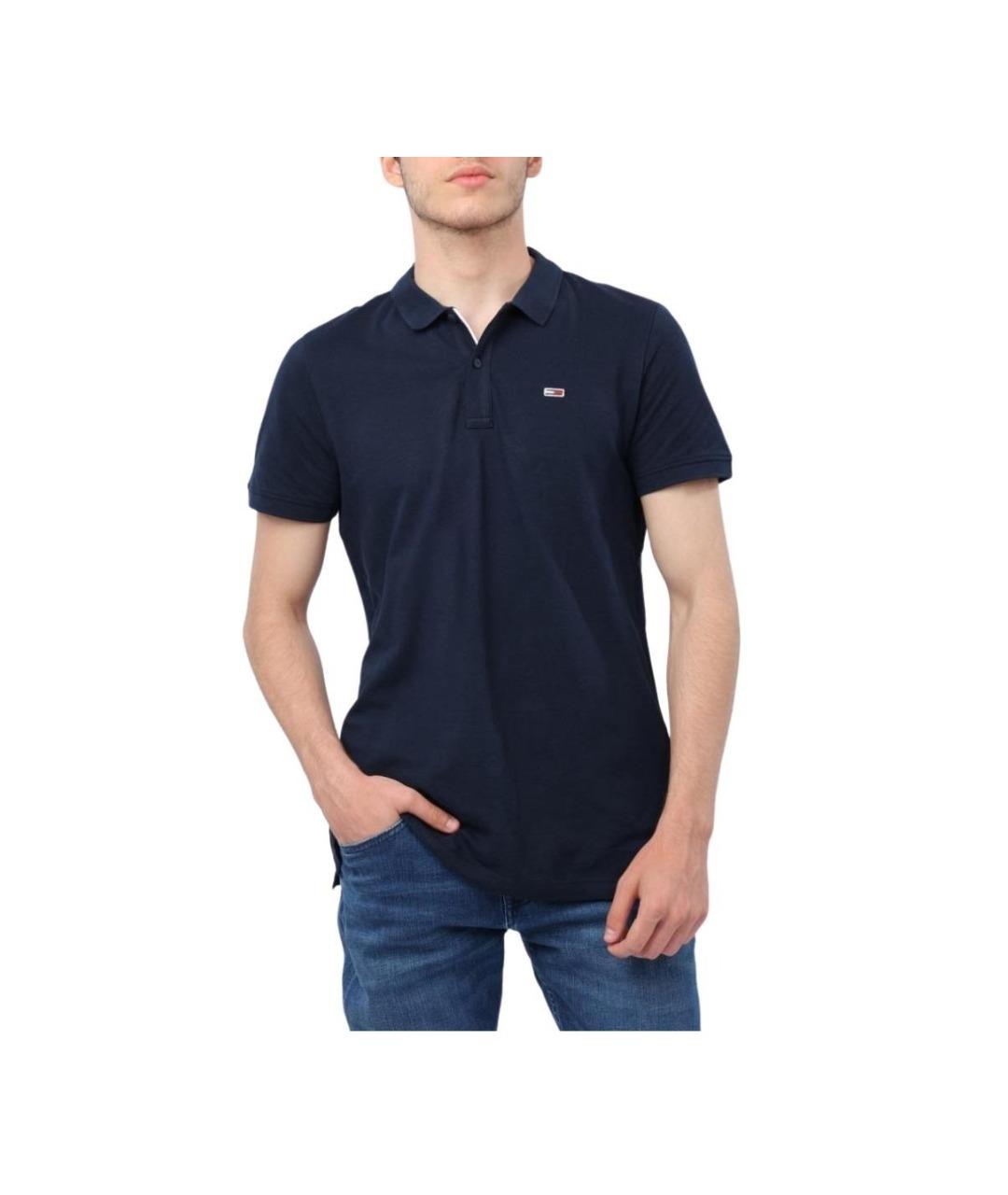 TOMMY HILFIGER Синее хлопковое поло с коротким рукавом, фото 1