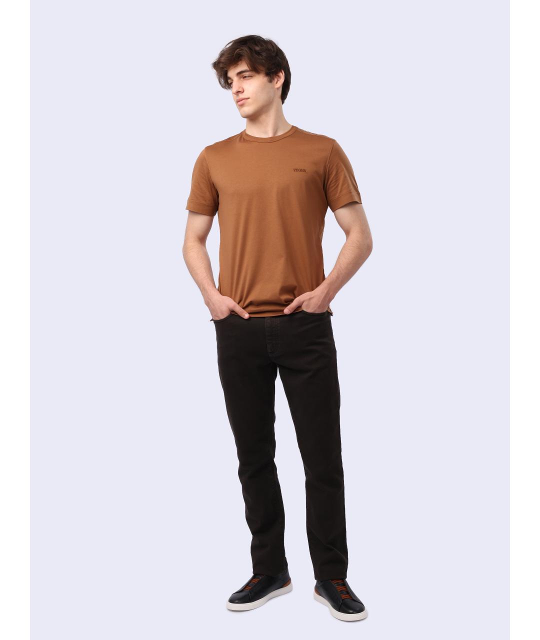 ZEGNA Коричневая хлопковая футболка, фото 2
