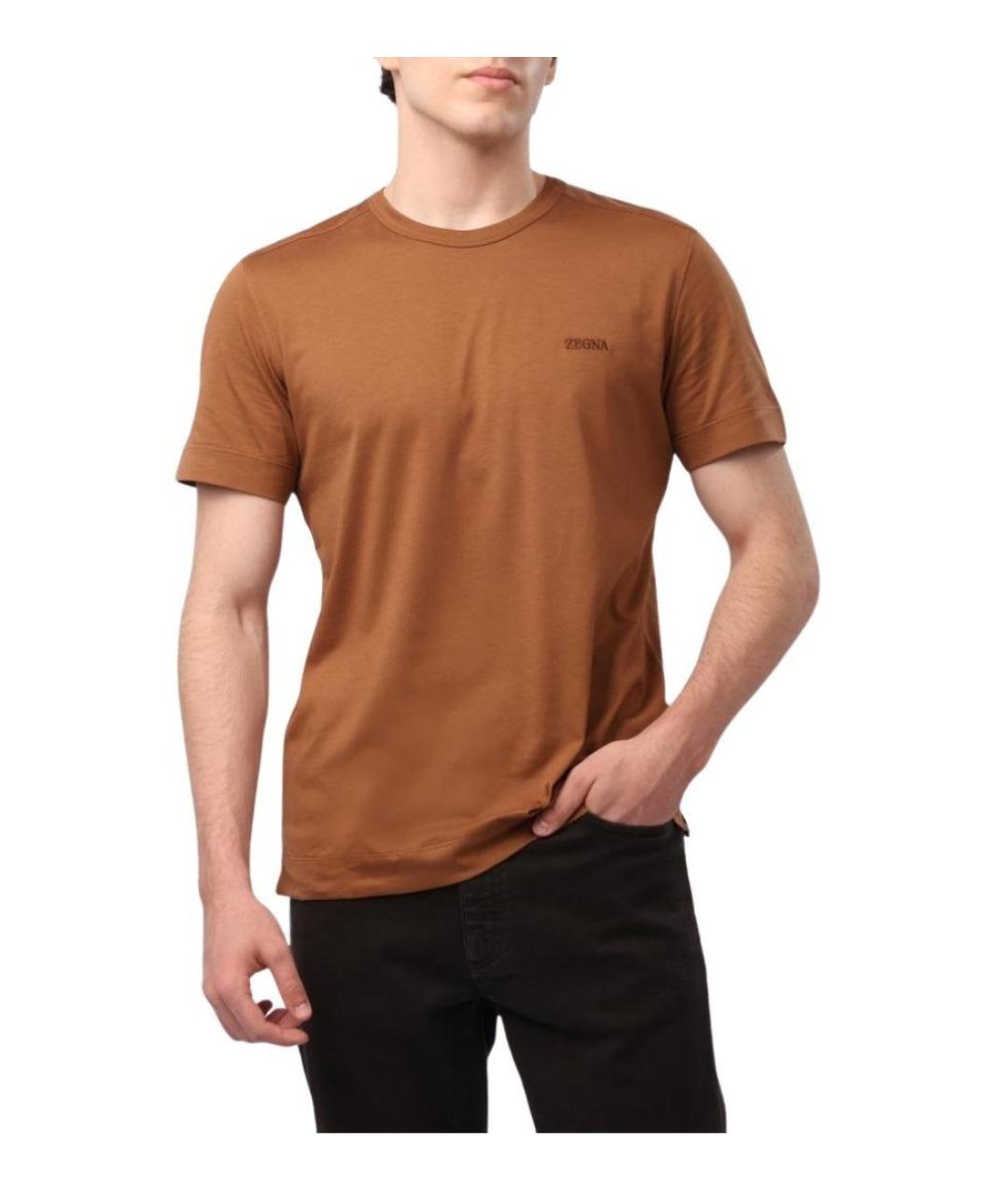 ZEGNA Коричневая хлопковая футболка, фото 1