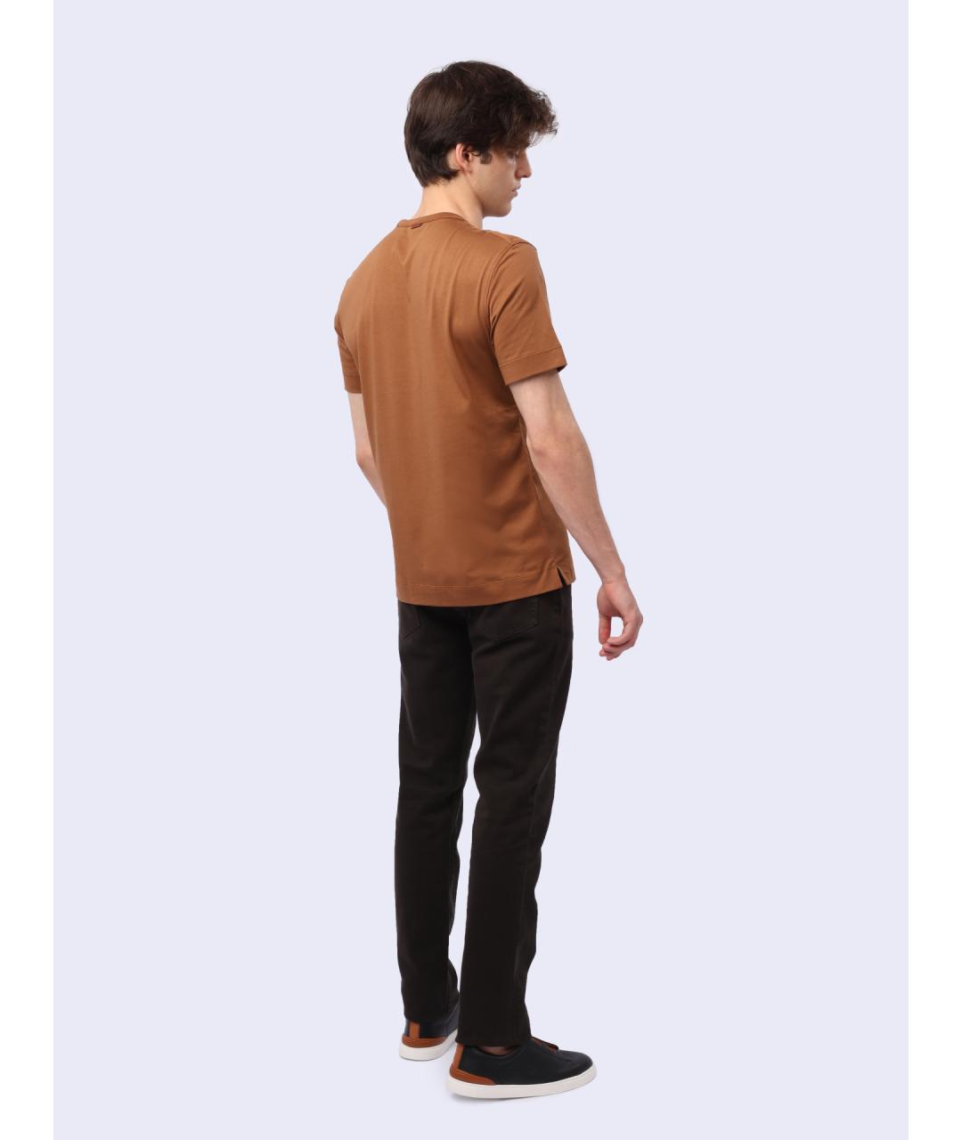 ZEGNA Коричневая хлопковая футболка, фото 4