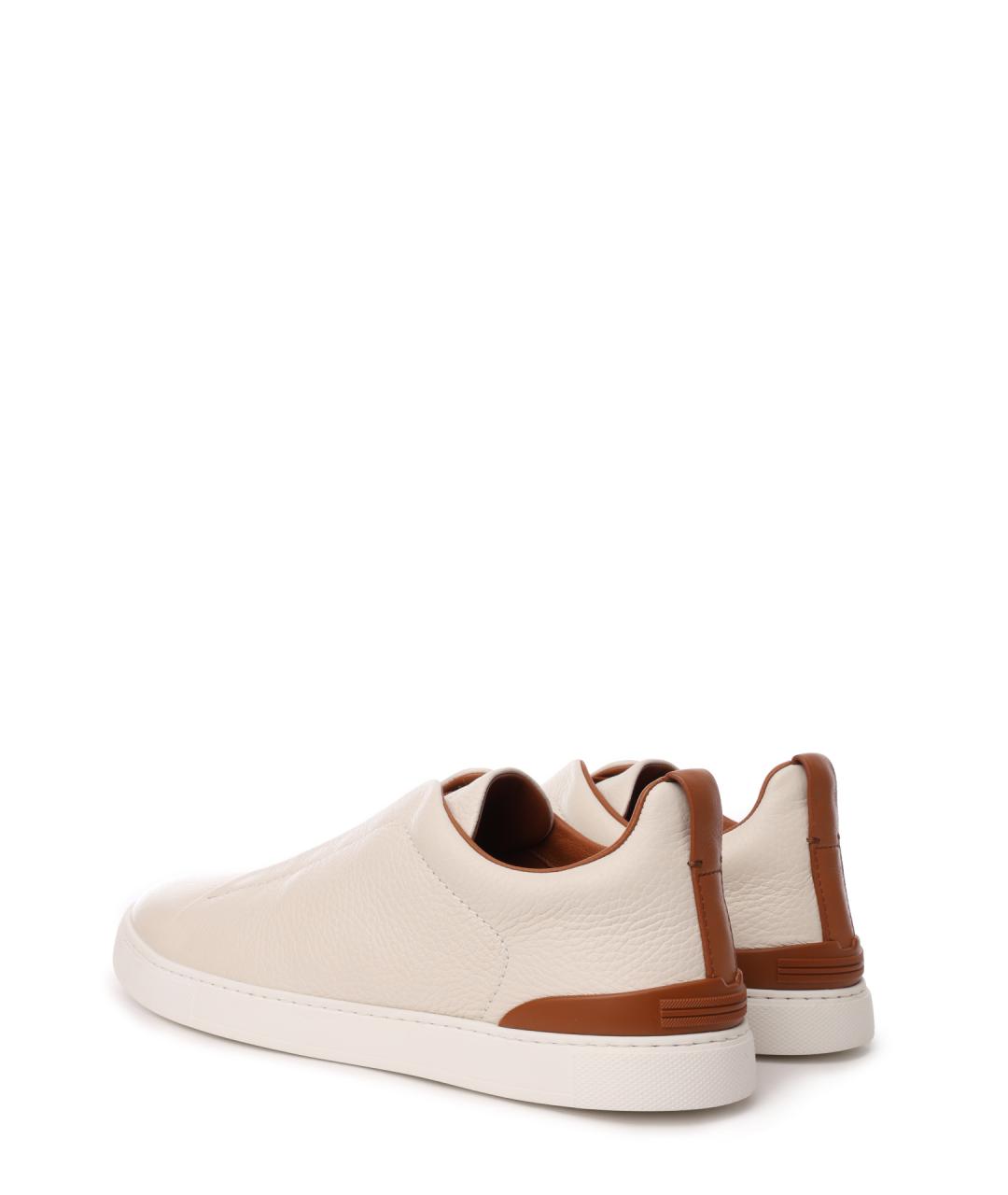 ZEGNA Белые кожаные низкие кроссовки / кеды, фото 3