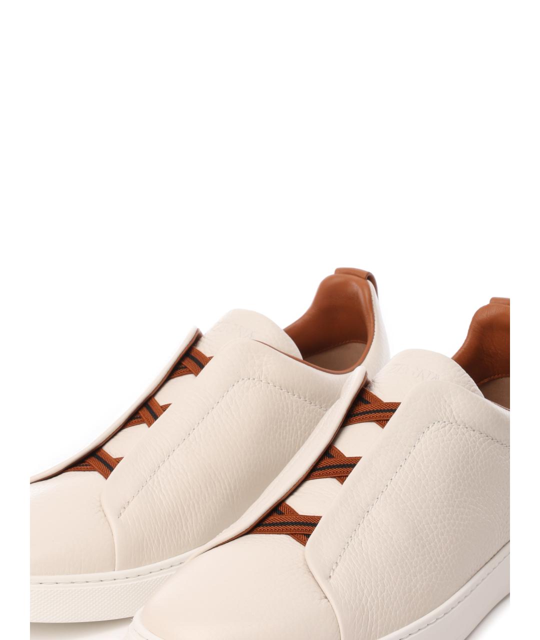 ZEGNA Белые кожаные низкие кроссовки / кеды, фото 6